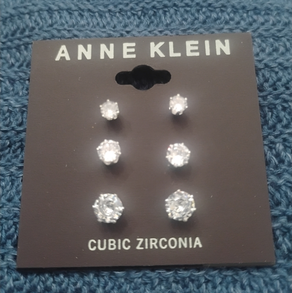 Anne Klein Silver Cubic Zirconia Stud Earrings Gift Set 3 Pairs NWT - Picture 5 of 6